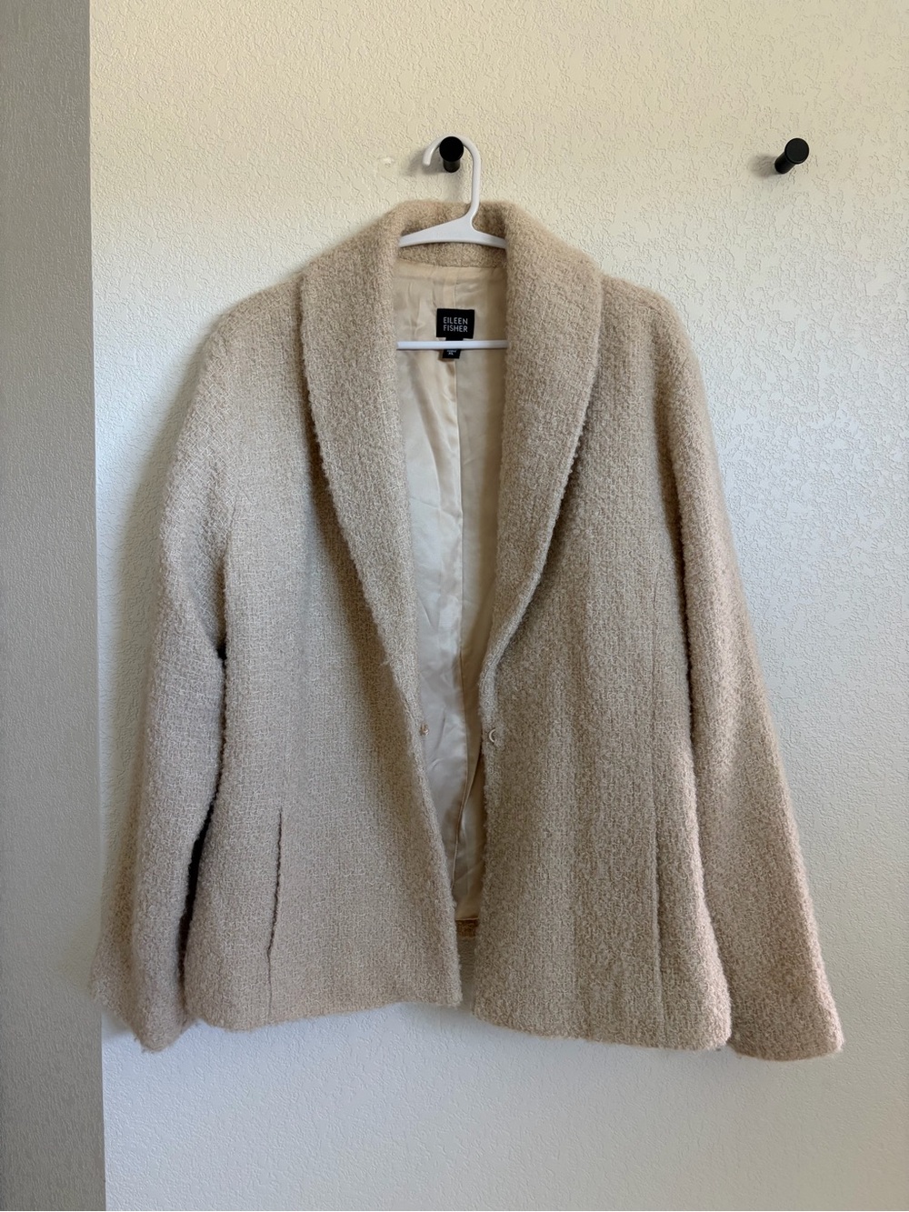 Eileen Fisher XL Italian Bouclé Shawl Collar Jacket Oatmeal